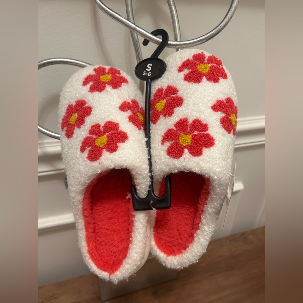 Floral Red and White Slippers